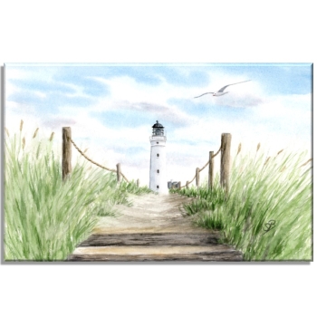 Leinwand 40 x 30 cm Keilrahmen Canvas-Leinen Aquarell Maritim Kunst Druck Kunstdruck Nordsee Dänemark Danmark  Hirtshals Dünen Leuchtturm